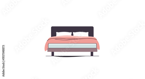 Modern Bed with Pink Blanket and Pillows, Minimalist Bedroom Furniture