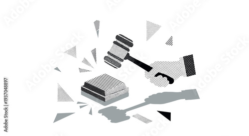  Judge gavel and law book with broken chain, justice and legal freedom concept in minimal vector style isolated on light background