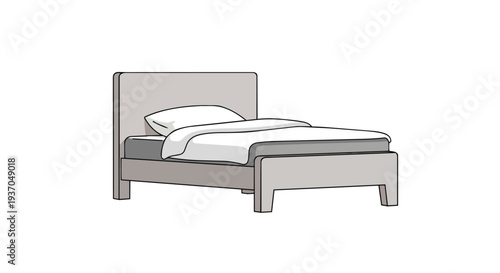 Modern Single Bed with White Bedding and Pillow, Minimalist Bedroom Furniture