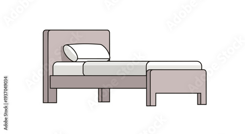 Modern Single Bed with Pillow and Duvet, Minimalist Bedroom Furniture Illustration