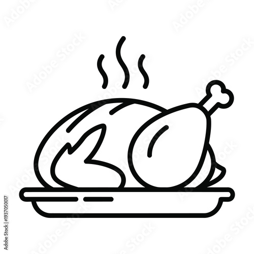 Roasted turkey served on a dish with steam rising in a festive style