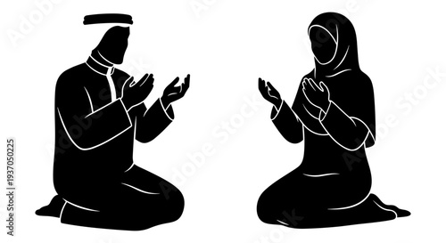 Set of 2 praying people icons vector