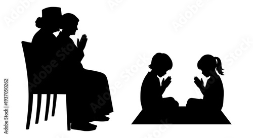 Silhouette of family praying vector
