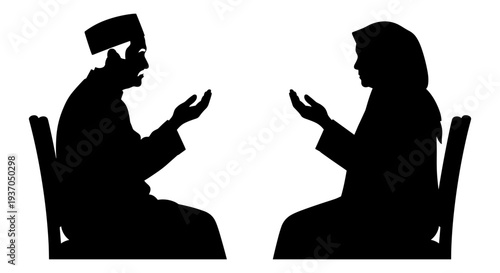 Silhouette of a man and woman sitting and talking vector