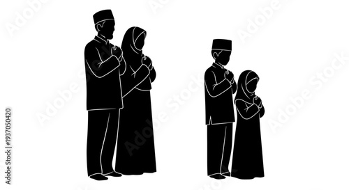 Set of 4 people in traditional muslim clothing vector icons
