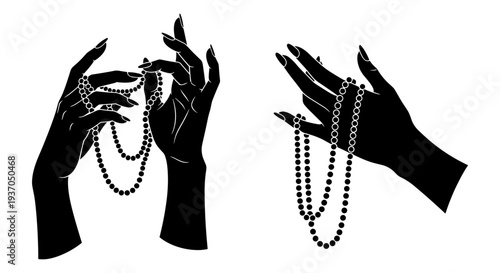 Set of 2 black silhouette hand with beads vector illustrations