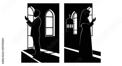 Set of 2 praying silhouettes vector