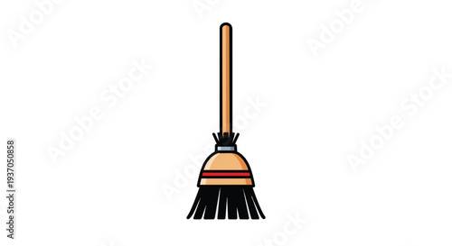 Cartoon Broomstick with Wooden Handle and Bristles for Cleaning
