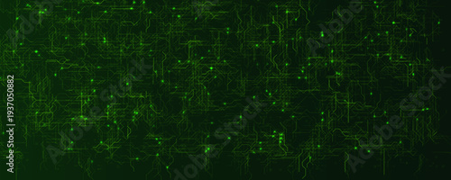 Cyber Network Data Technology Digital Security Green Circuit Grid Nodes Encryption Blockchain Ai Cloud Computing Interface Abstract Background Futuristic Hud Matrix Vector Illustration.