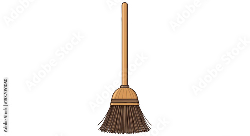 Classic Wooden Broom for Cleaning and Sweeping, Isolated on White Background
