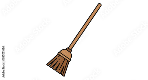 Simple Cartoon Broom for Cleaning and Sweeping, Isolated on White Background