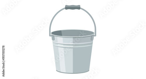 Silver Metal Bucket with Handle, Isolated on White Background