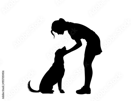 Woman Interacting with Her Dog Silhouette Vector