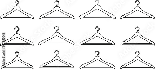 Clothes hanger line icon set, minimal wardrobe hanger collection, laundry and clothing storage symbols, retail garment hanger outline vector illustration isolated