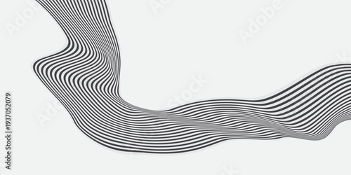 Minimalist abstract op-art illustration of multiple thin parallel lines bending and flowing like waves, clean modern design