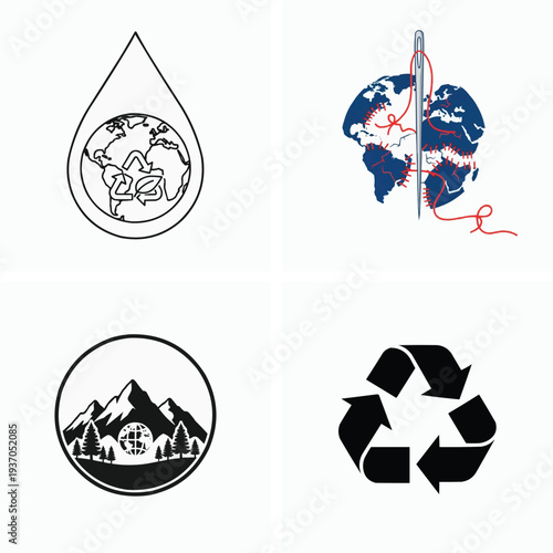 Ecofriendly symbols representing earth and recycling concepts in simple graphic design elements