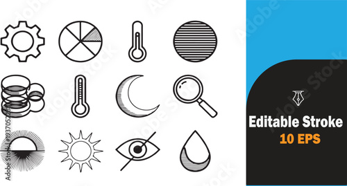 Set of ten editable stroke icons featuring various symbols and objects
