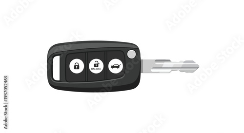 Modern Car Key Fob with Lock, Unlock, and Trunk Buttons Isolated on White Background