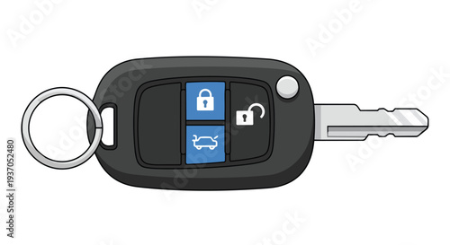 Modern Car Key Fob with Lock, Unlock, and Trunk Buttons, Isolated on White
