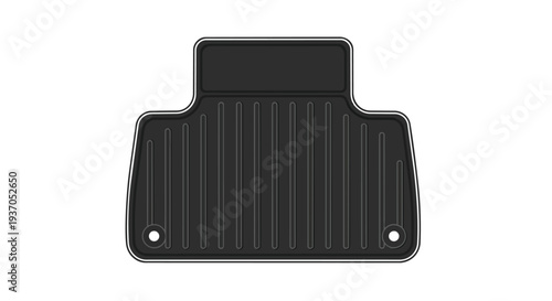 Black Rubber Car Floor Mat with Raised Edges and Drainage Holes, Isolated on White