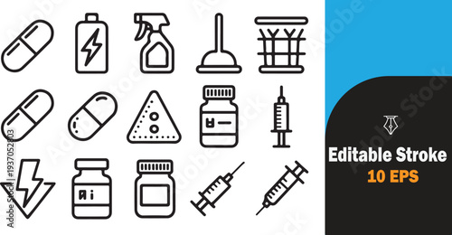 Set of editable medical and health related icons for stroke awareness graphics