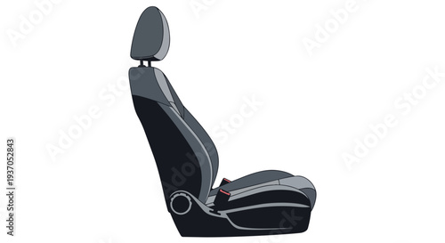 Modern Car Seat with Headrest and Seatbelt, Ergonomic Design, Black and Gray Upholstery