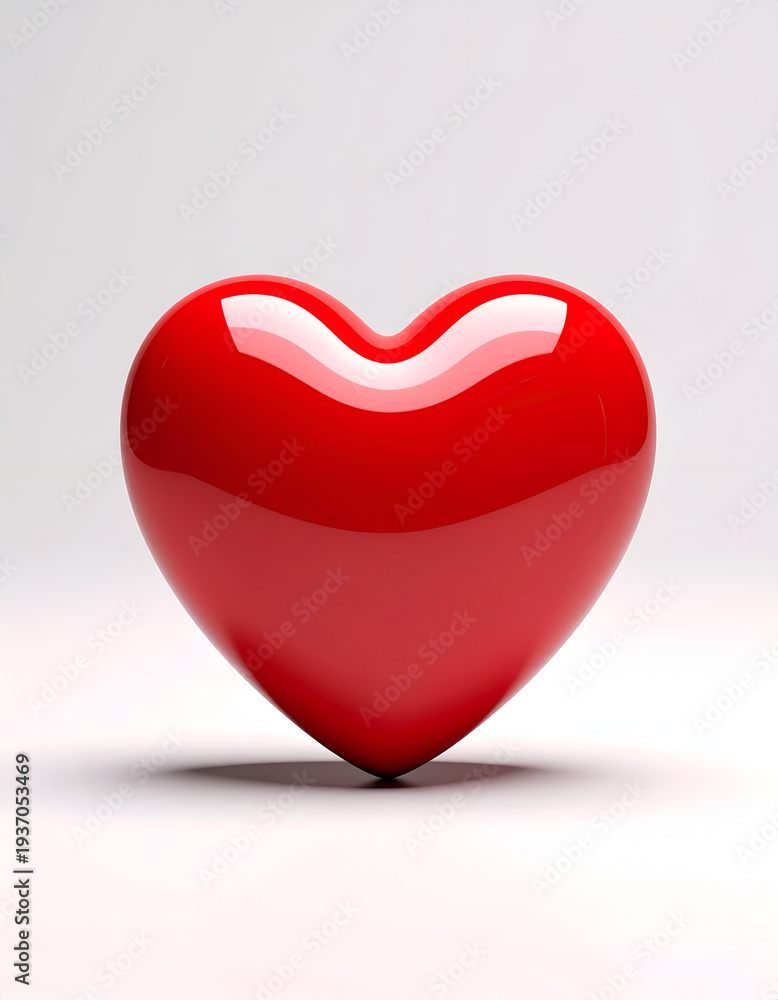 Fototapeta premium Glossy red heart stands on white