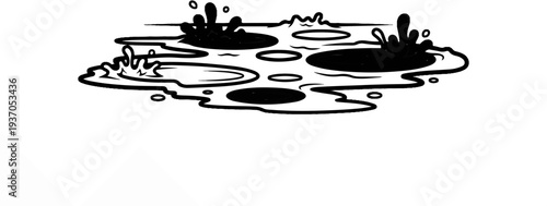 Animated splashes of dark liquid erupting in puddles on a white background