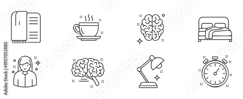 Versatile collection of linear icons representing daily activities, comfort, mental focus, relaxation, and time management, ideal for digital interfaces, lifestyle applications, and