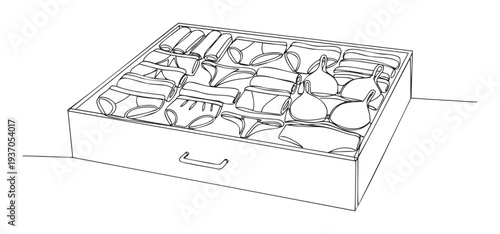 Well organized drawer with neatly folded and rolled intimate apparel including briefs, panties, and bras for effective clothing storage and daily routine management