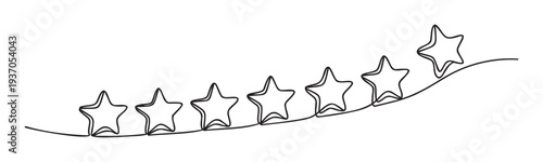 Continuous line drawing of seven ascending stars symbolizing quality improvement and goal achievement for motivational graphics or business presentations