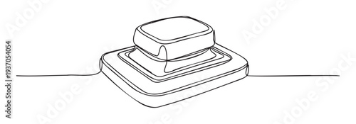 Minimalist one line drawing depicting a tiered button or abstract control element, ideal for modern tech presentations, user interface graphics, and symbolic representations of interaction.