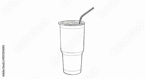 A simple sketch of a large tumbler cup with a straw inserted