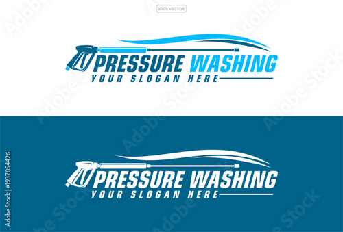 power washing service logo vector illustration, high pressure water jet cleaning symbol, house exterior washing company badge, modern minimal blue splash design