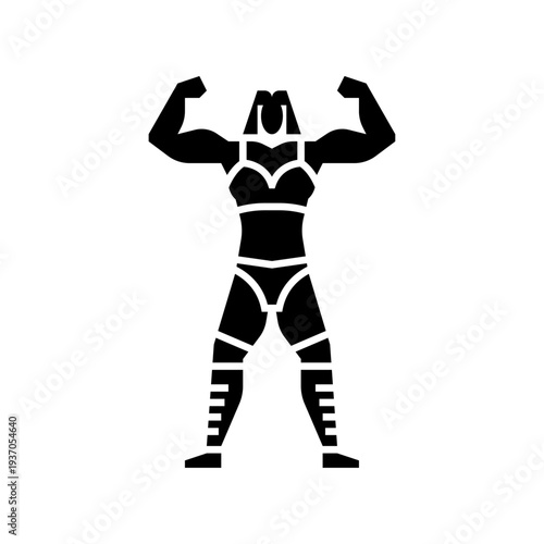 strong woman glyph icon. female wrestling character illustration.