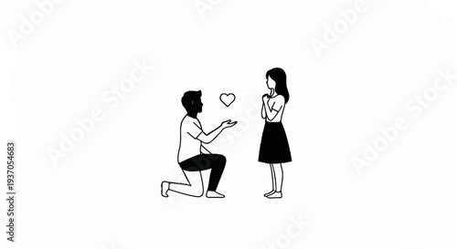 A man proposes to a woman with a heart floating between them