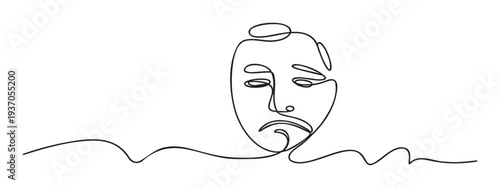 Minimalist continuous line drawing of a sad human face capturing feelings of unhappiness and emotional depth, perfect for graphic resources and expressive projects.