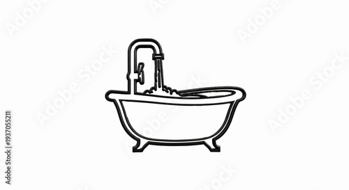 Outline illustration of a claw-foot bathtub filling with water from a faucet
