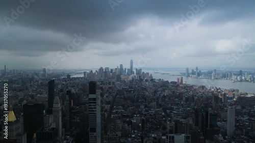 Storm clouds moving over new york city skyline