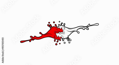 Two abstract paint splashes, one red and one white, colliding