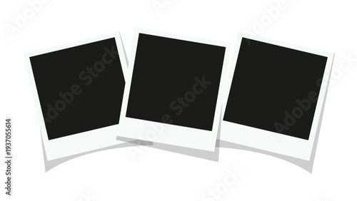 Set of 3 blank instant photo frame mockups, realistic polaroid style vector on white background for photography and social media.
