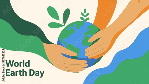 Hands cradling the Earth with green sprout, symbolizing eco-friendly care and sustainability on World Earth Day