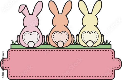 Easter day bunny  label clipart style vector, Cute Easter Bunny Illustration with Place Holder for Text