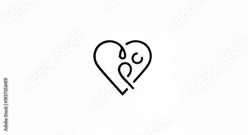 Minimalist black heart with intertwined abstract figures inside