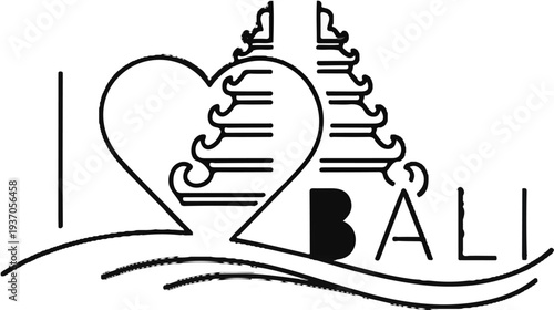 Stylized heart symbol with a temple gate and the word "BALI" underneath