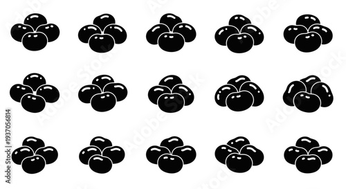 Blackberries arranged in rows on a white background showcasing clusters of ripe fruit