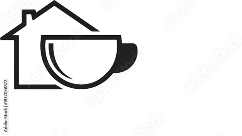 Minimalist outline of house and coffee cup