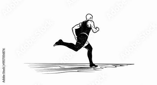 Male runner in mid-stride, athletic physique, dynamic pose