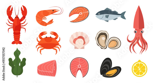 Seafood assortment lobster shrimp fish shellfish