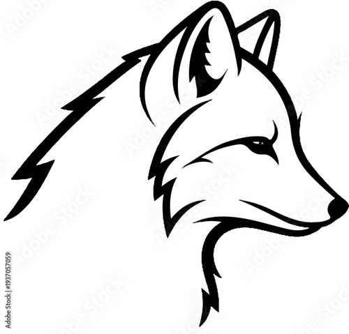 Stylized black and white outline of a fox's head and neck